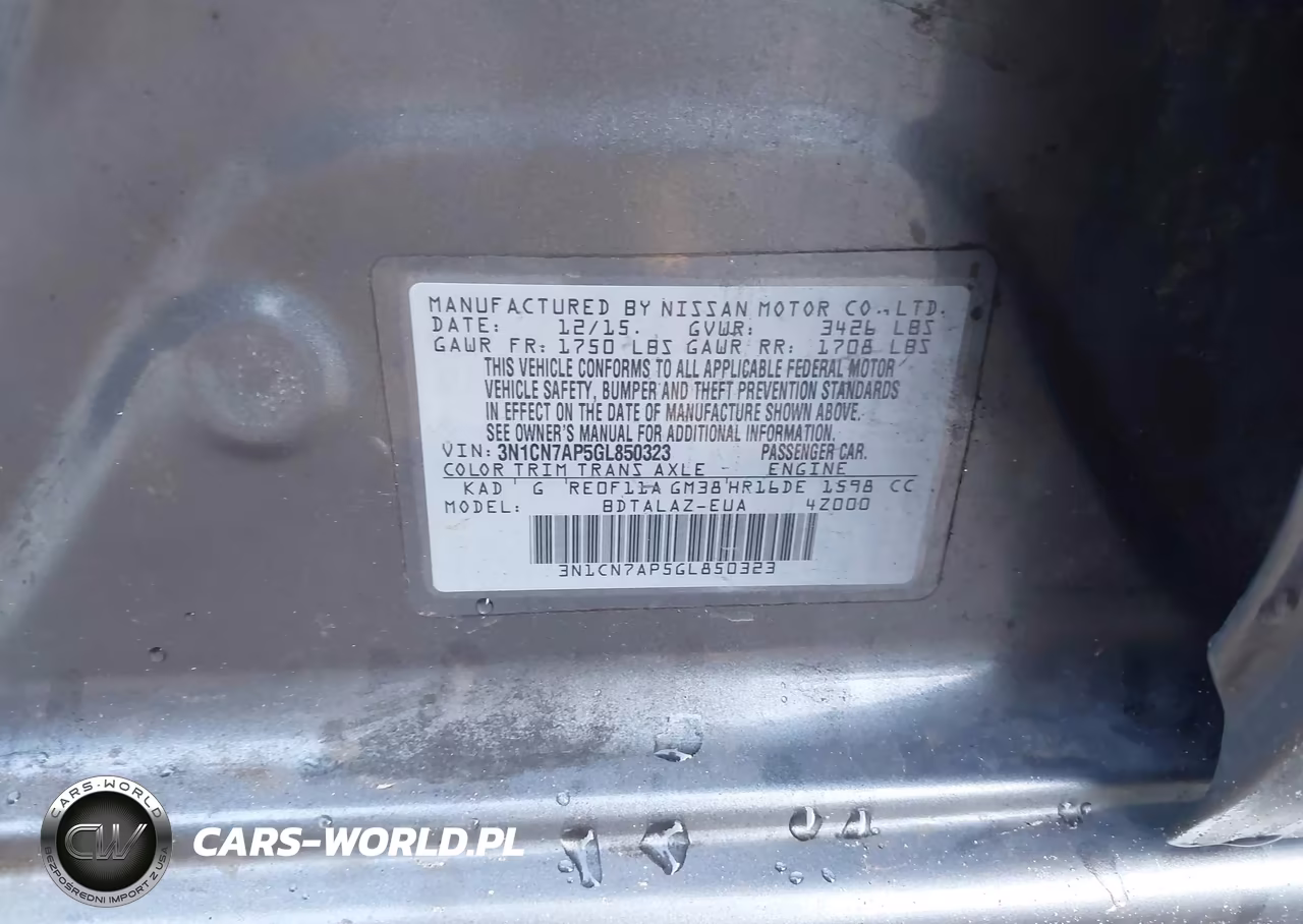 2016 Nissan Versa 1.6 S+ VIN:3N1CN7AP5GL850323 - 9