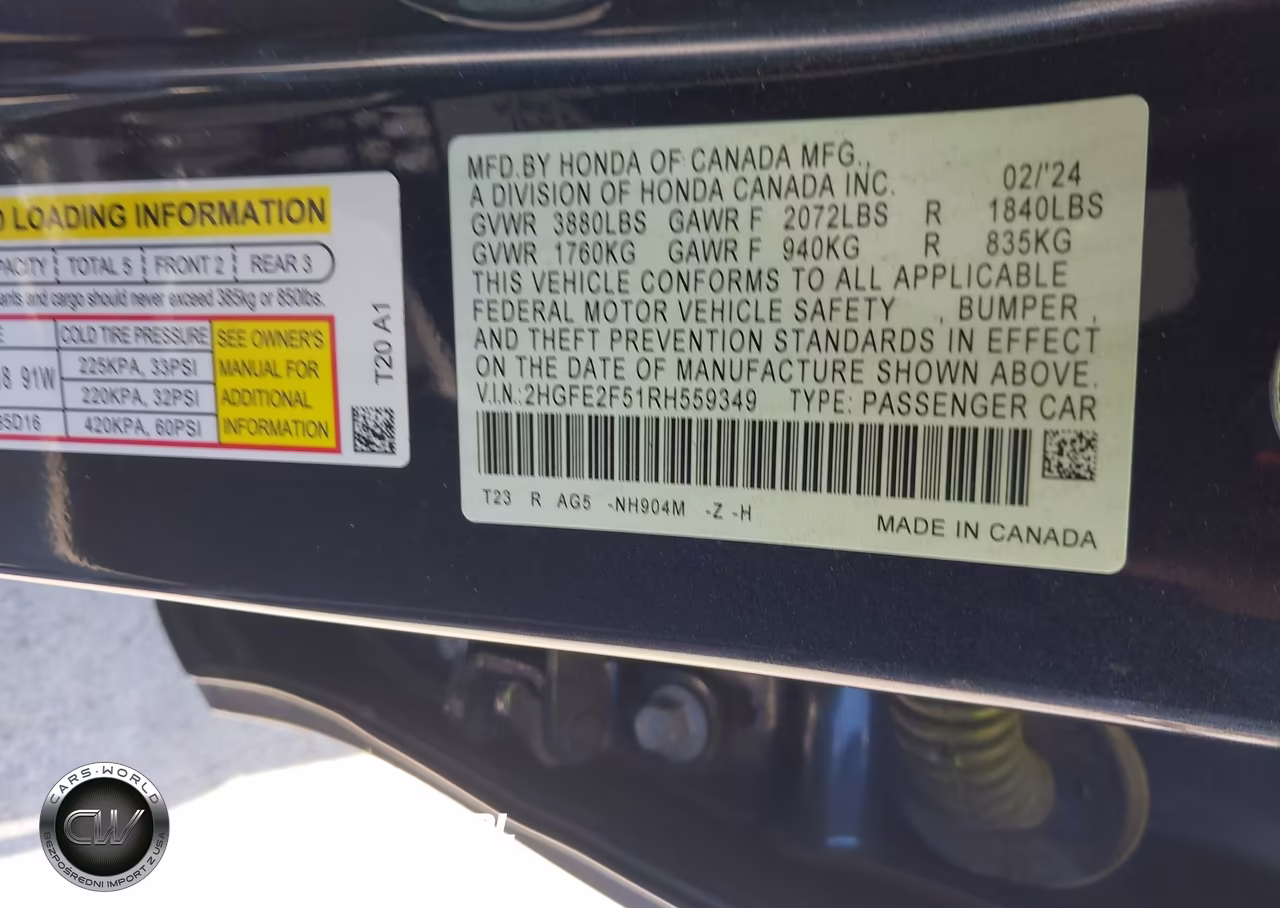 2024 Honda Civic Sport VIN:2HGFE2F51RH559349 - 9