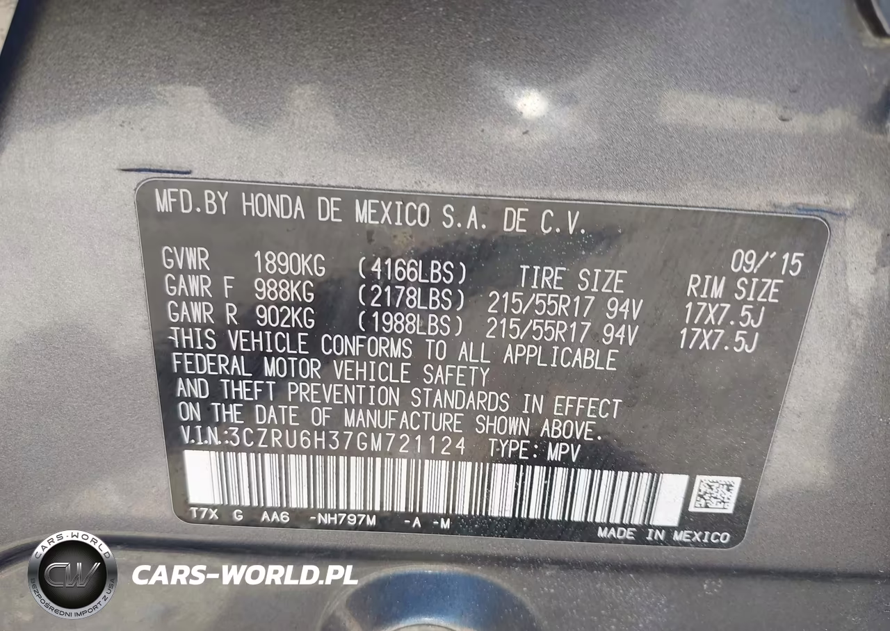 2016 Honda Hr-V Lx VIN:3CZRU6H37GM721124 - 9