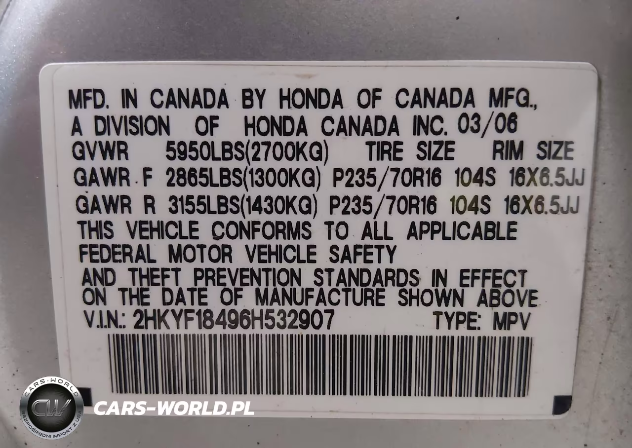 2006 Honda Pilot Ex VIN:2HKYF18496H532907 - 9