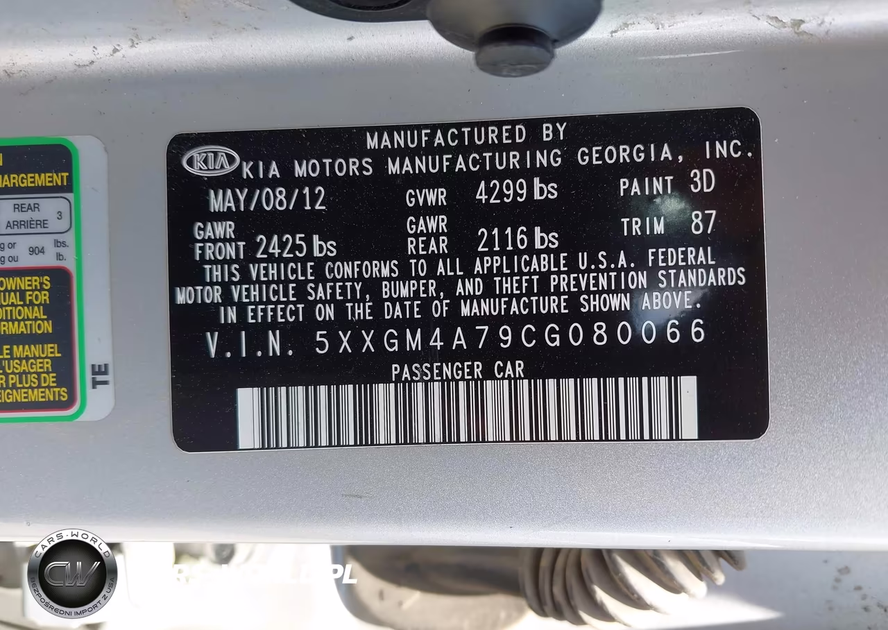 2012 Kia Optima Lx VIN:5XXGM4A79CG080066 - 9