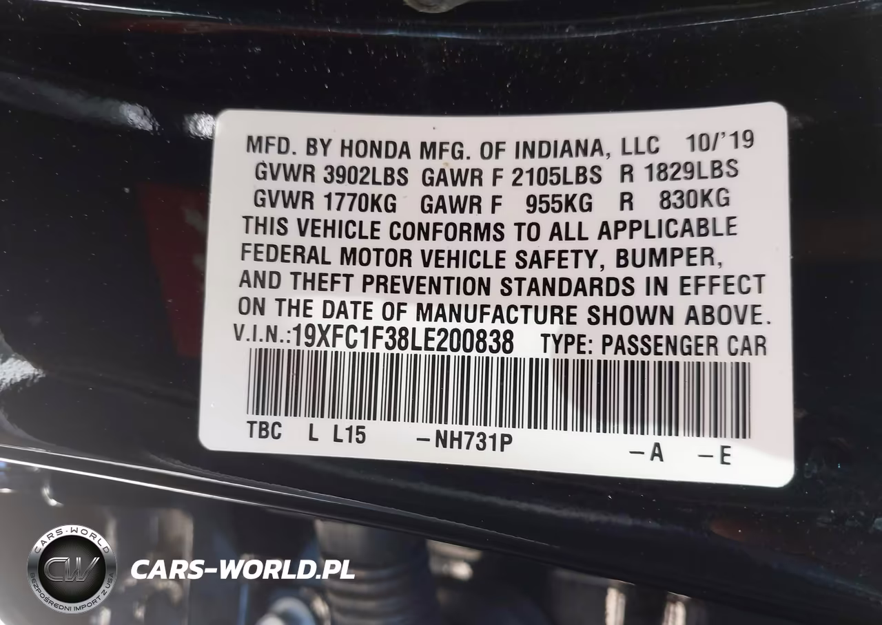 2020 Honda Civic Ex VIN:19XFC1F38LE200838 - 9