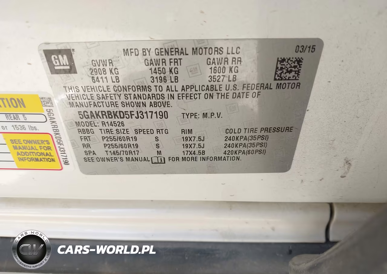 2015 Buick Enclave Leather VIN:5GAKRBKD5FJ317190 - 9