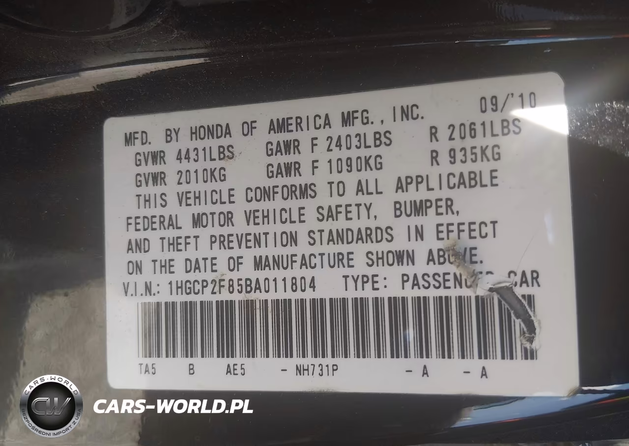 2011 Honda Accord 2.4 Ex-L VIN:1HGCP2F85BA011804 - 9
