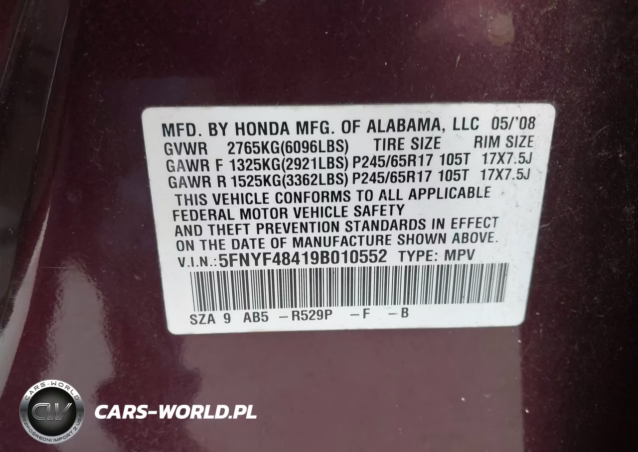 2009 Honda Pilot Ex VIN:5FNYF48419B010552 - 9