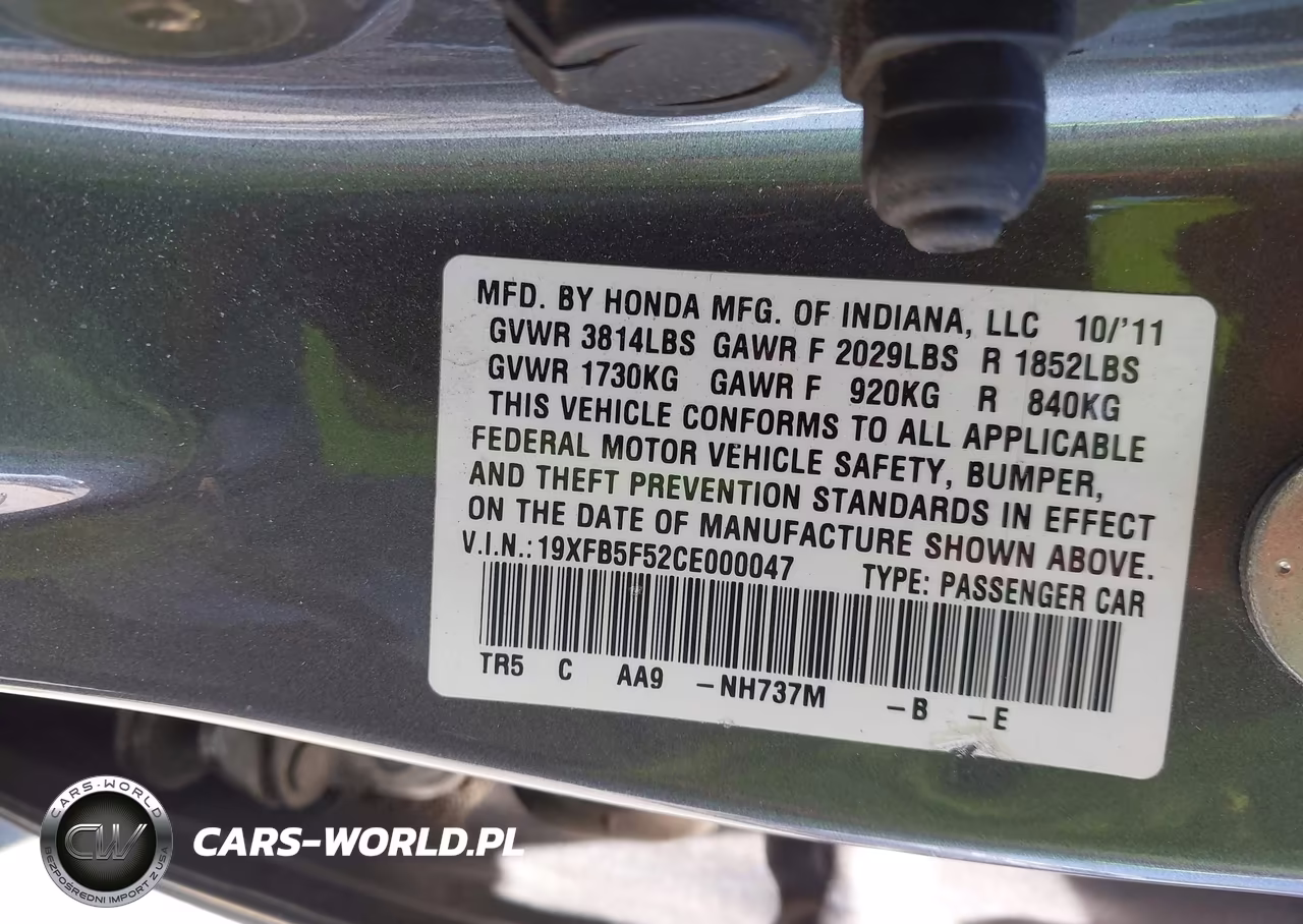 2012 Honda Civic Natural Gas VIN:19XFB5F52CE000047 - 9