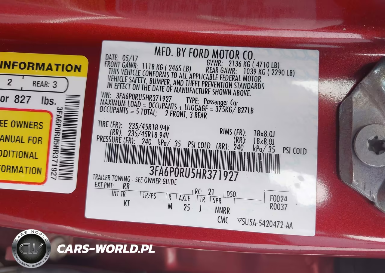 2017 Ford Fusion Hybrid Titanium VIN:3FA6P0RU5HR371927 - 9