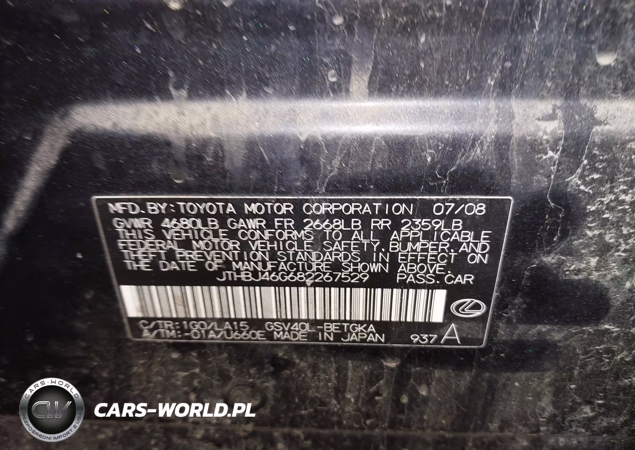 2008 Lexus Es 350 VIN:JTHBJ46G682267529 - 9