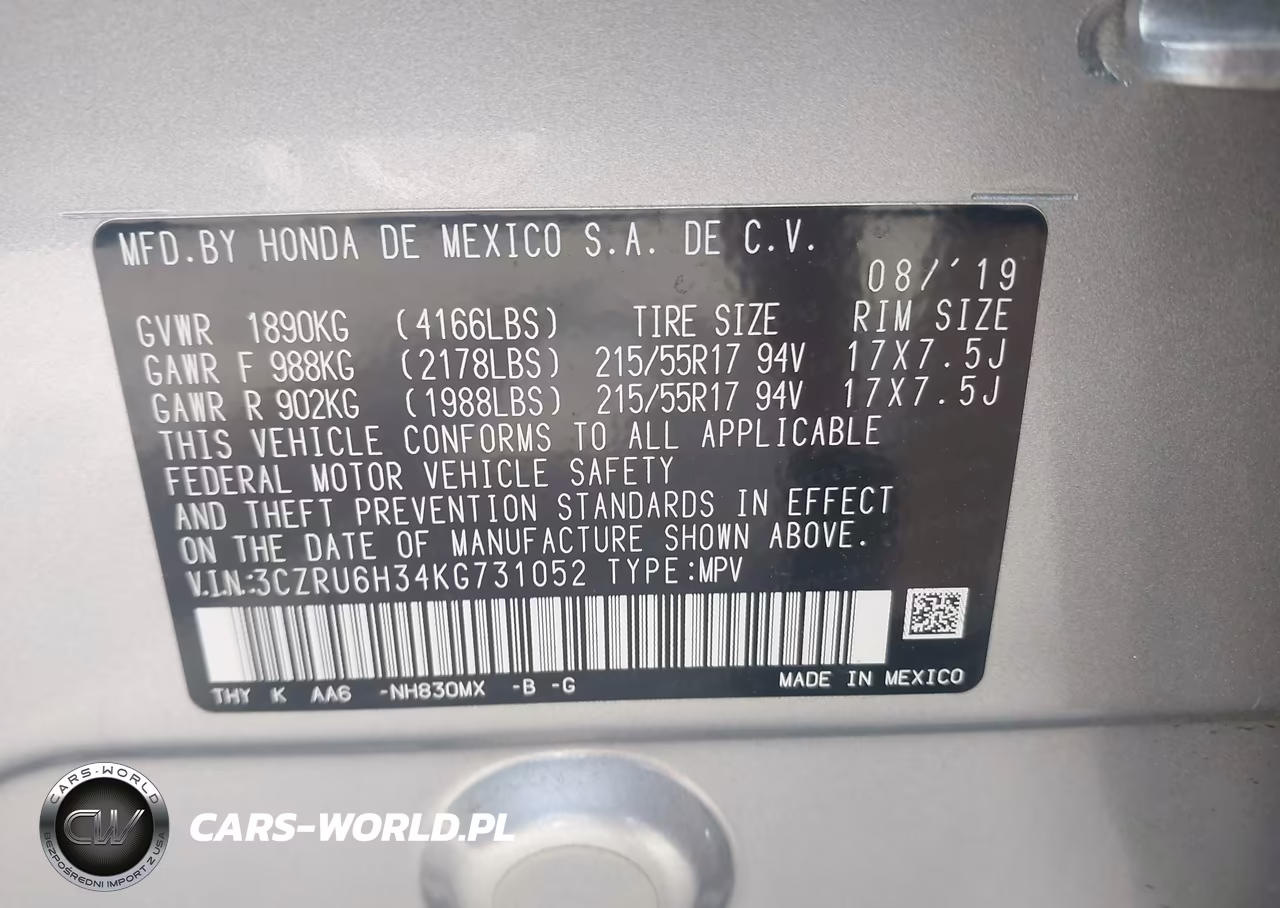 2019 Honda Hr-V Lx VIN:3CZRU6H34KG731052 - 9