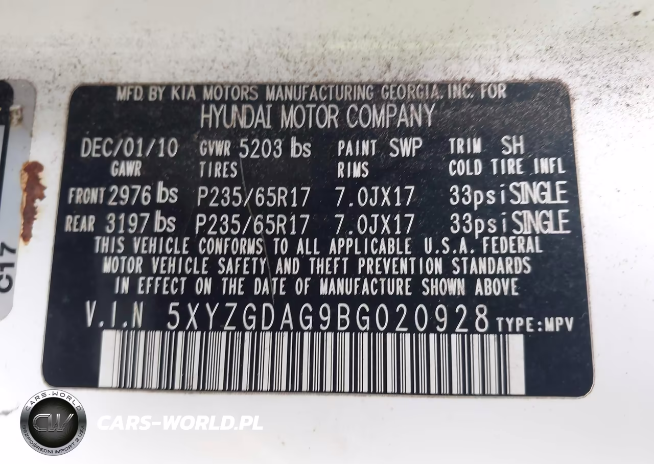 2011 Hyundai Santa Fe Gls V6 VIN:5XYZGDAG9BG020928 - 9