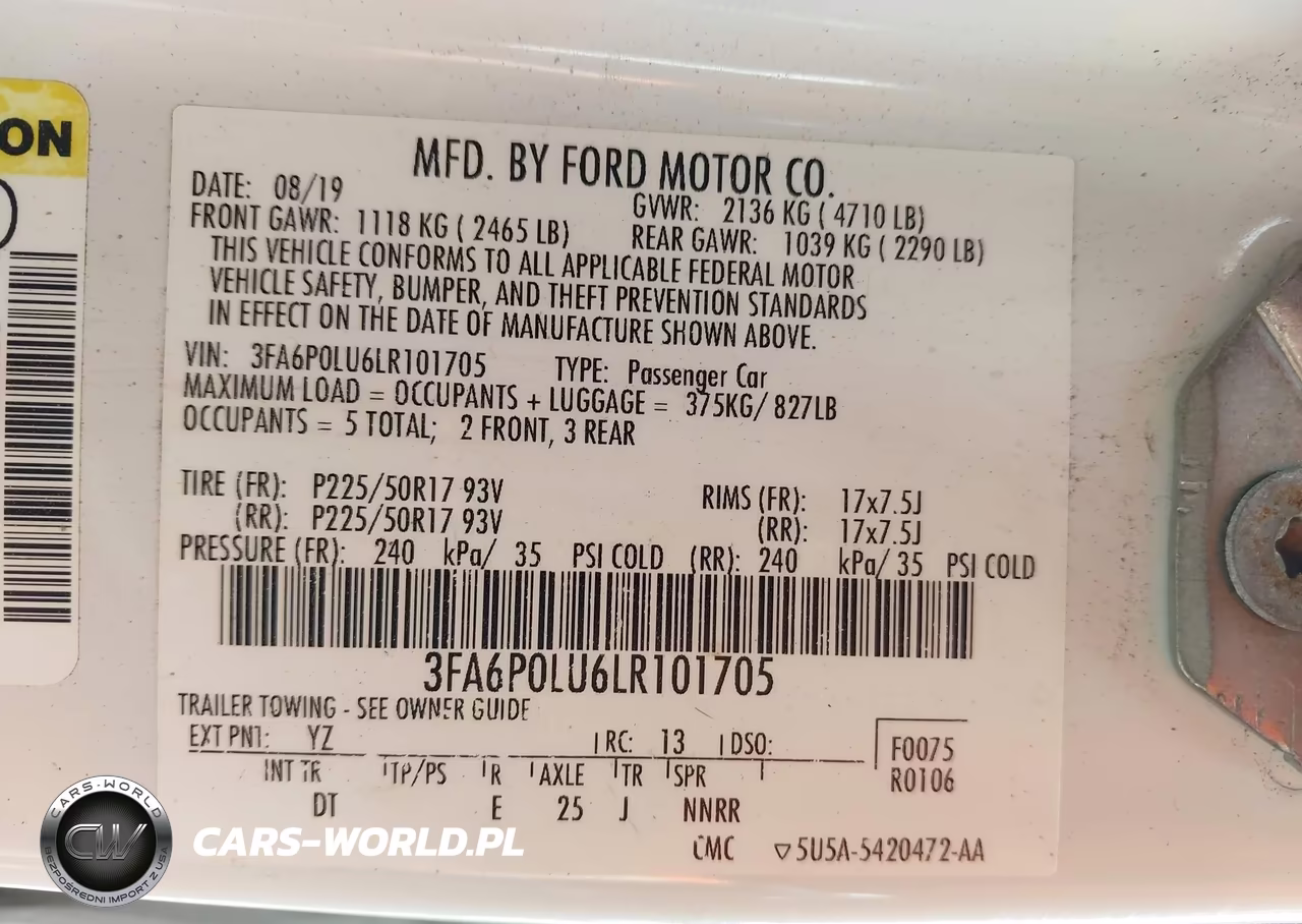 2020 Ford Fusion Hybrid Se VIN:3FA6P0LU6LR101705 - 9