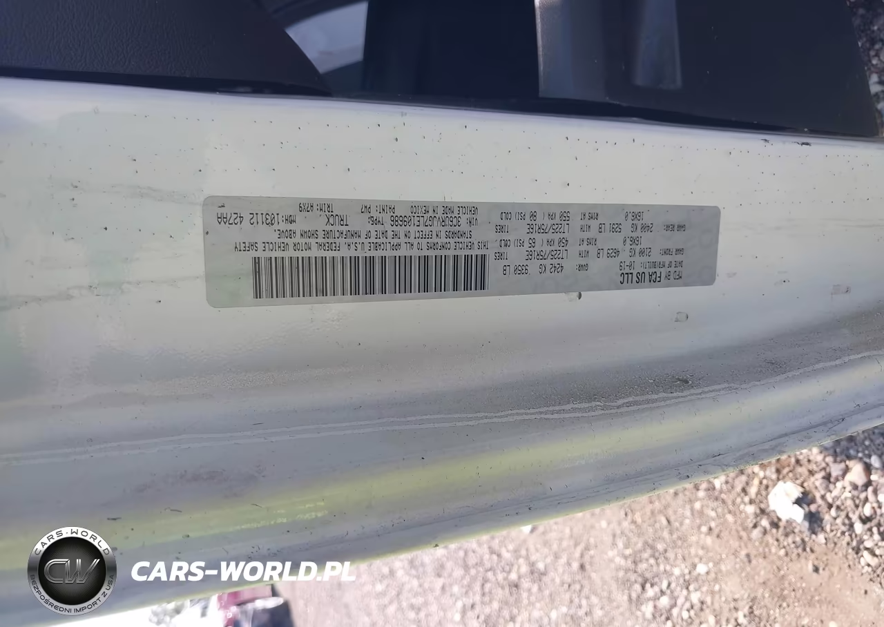 2020 Ram Promaster 3500 Cargo Van High Roof 159 Wb Ext VIN:3C6URVJG7LE109686 - 9
