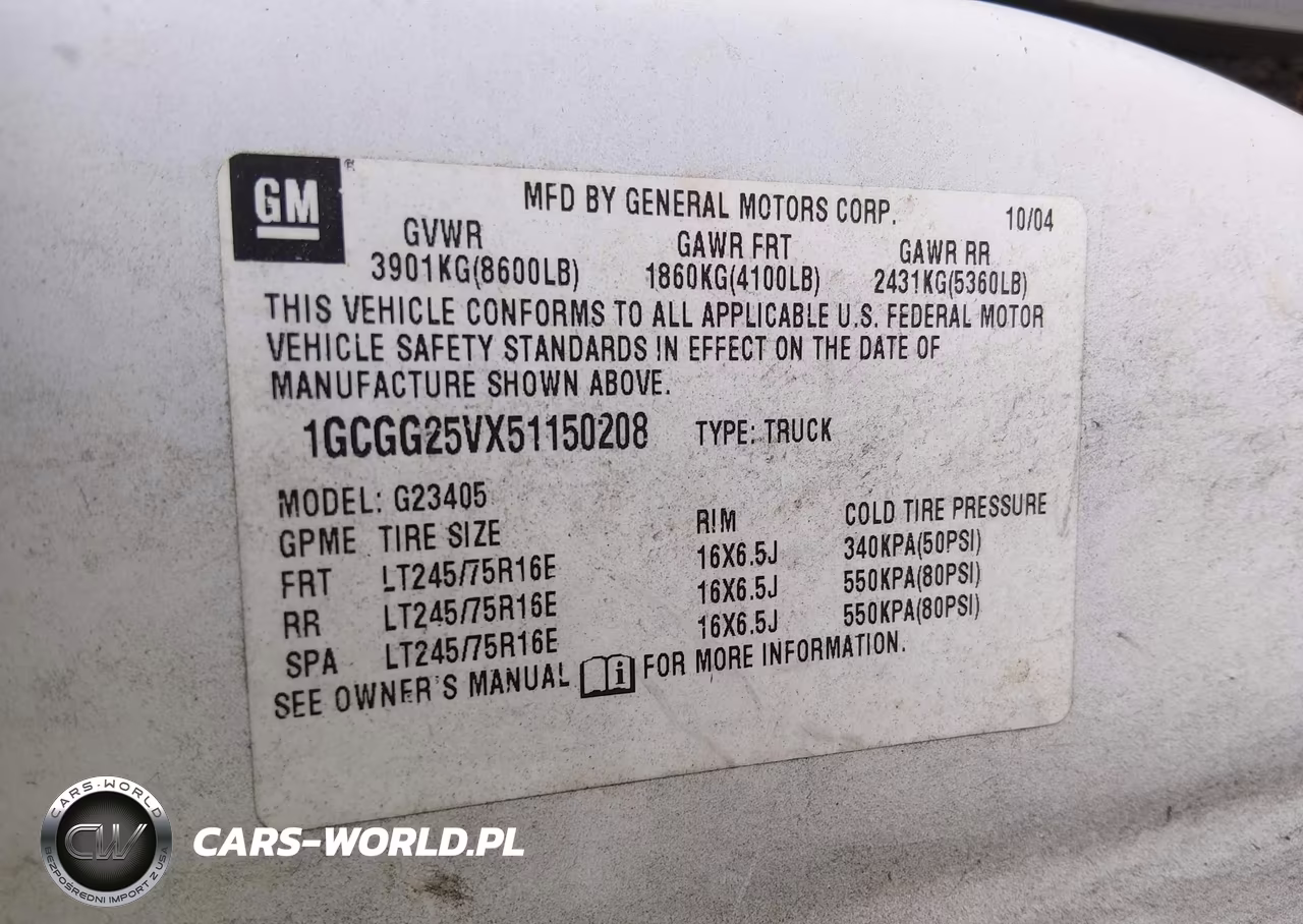2005 Chevrolet Express VIN:1GCGG25VX51150208 - 9