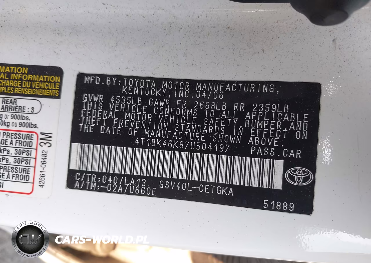 2007 Toyota Camry Xle V6 VIN:4T1BK46K87U504197 - 9