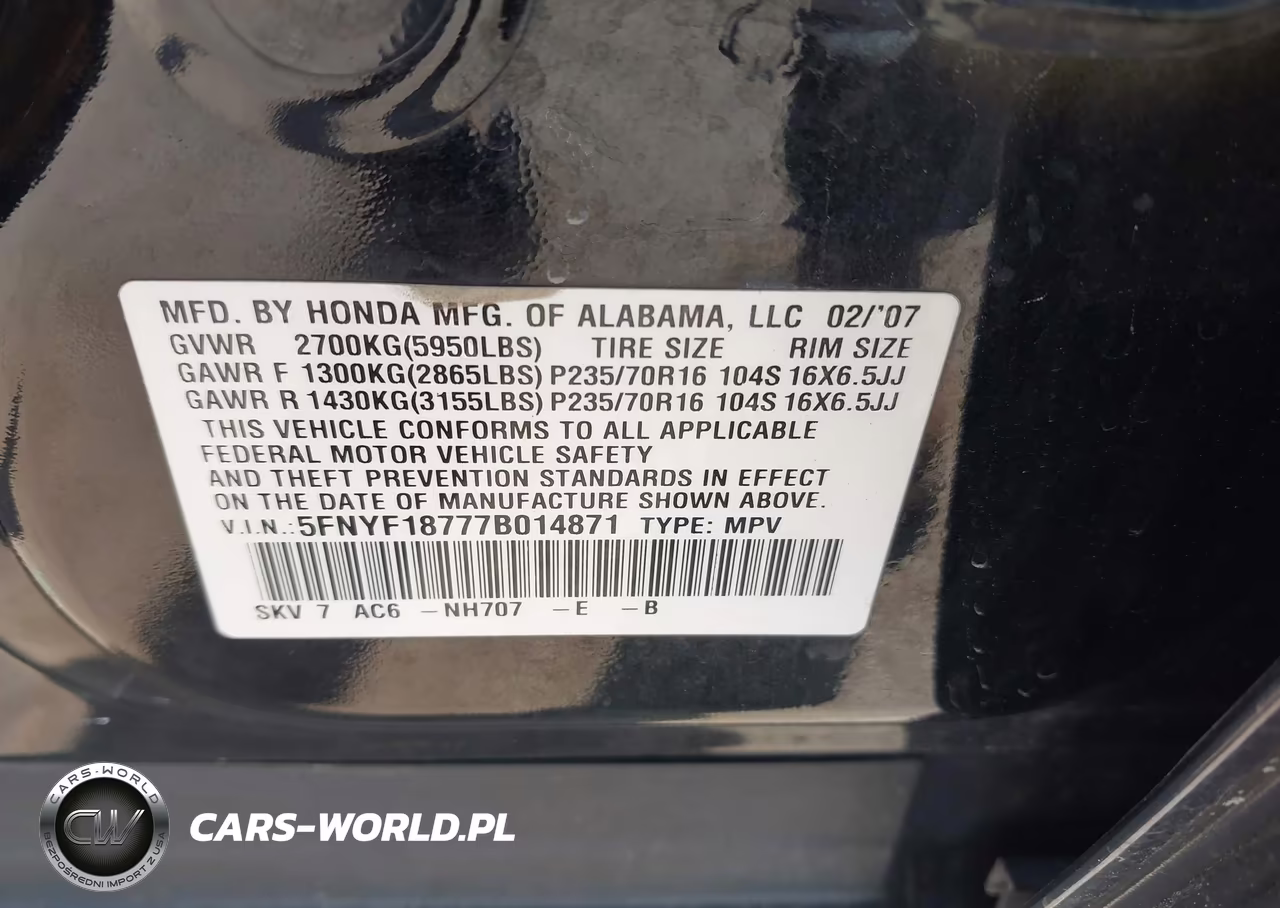 2007 Honda Pilot Ex-L VIN:5FNYF18777B014871 - 9