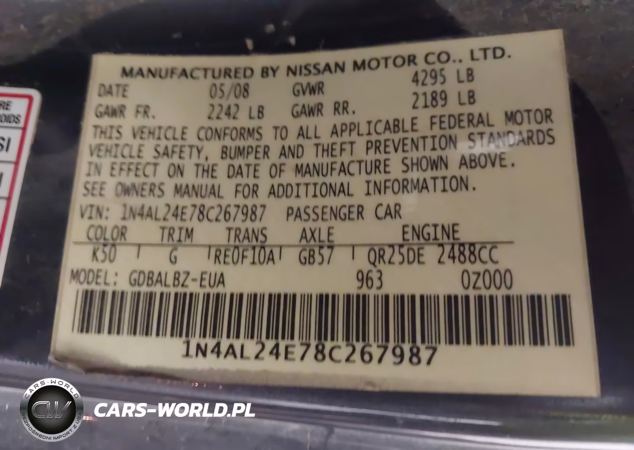 2008 Nissan Altima 2.5 S VIN:1N4AL24E78C267987 - 9