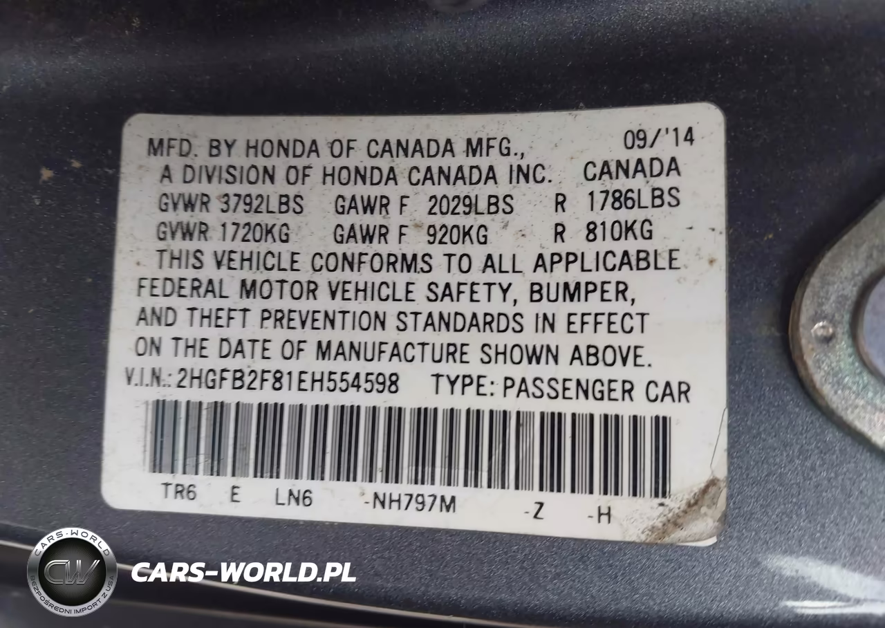 2014 Honda Civic Ex VIN:2HGFB2F81EH554598 - 9