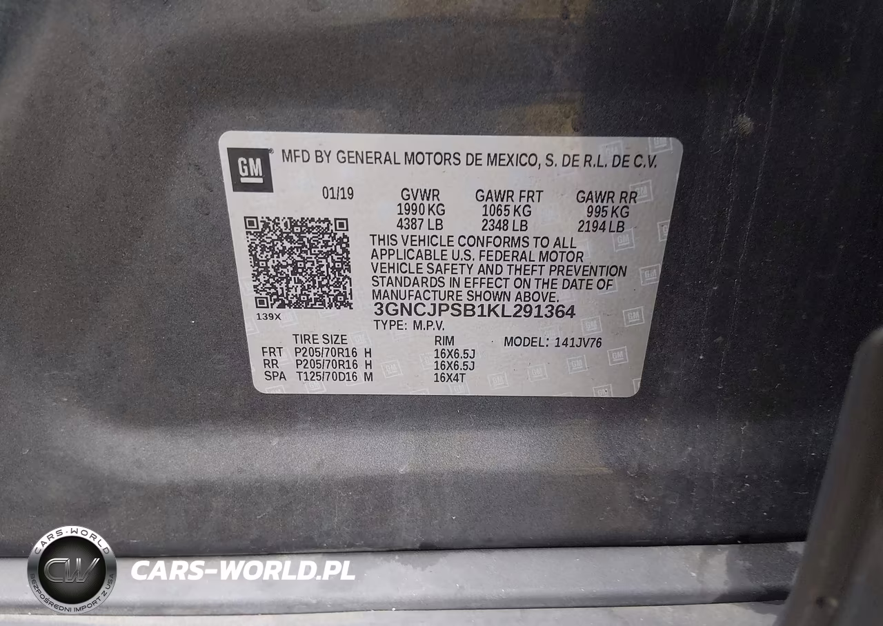 2019 Chevrolet Trax Lt VIN:3GNCJPSB1KL291364 - 9
