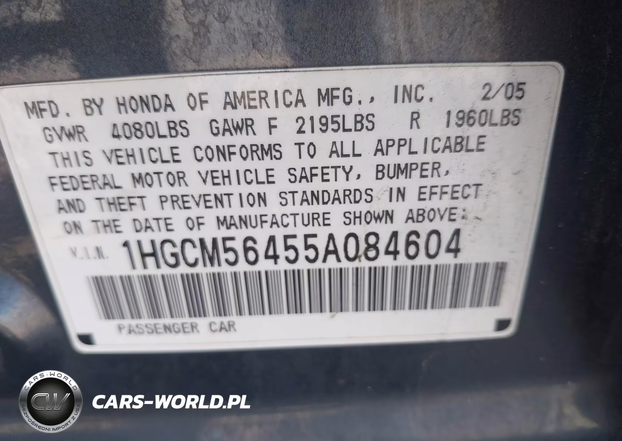 2005 Honda Accord 2.4 Lx VIN:1HGCM56455A084604 - 9