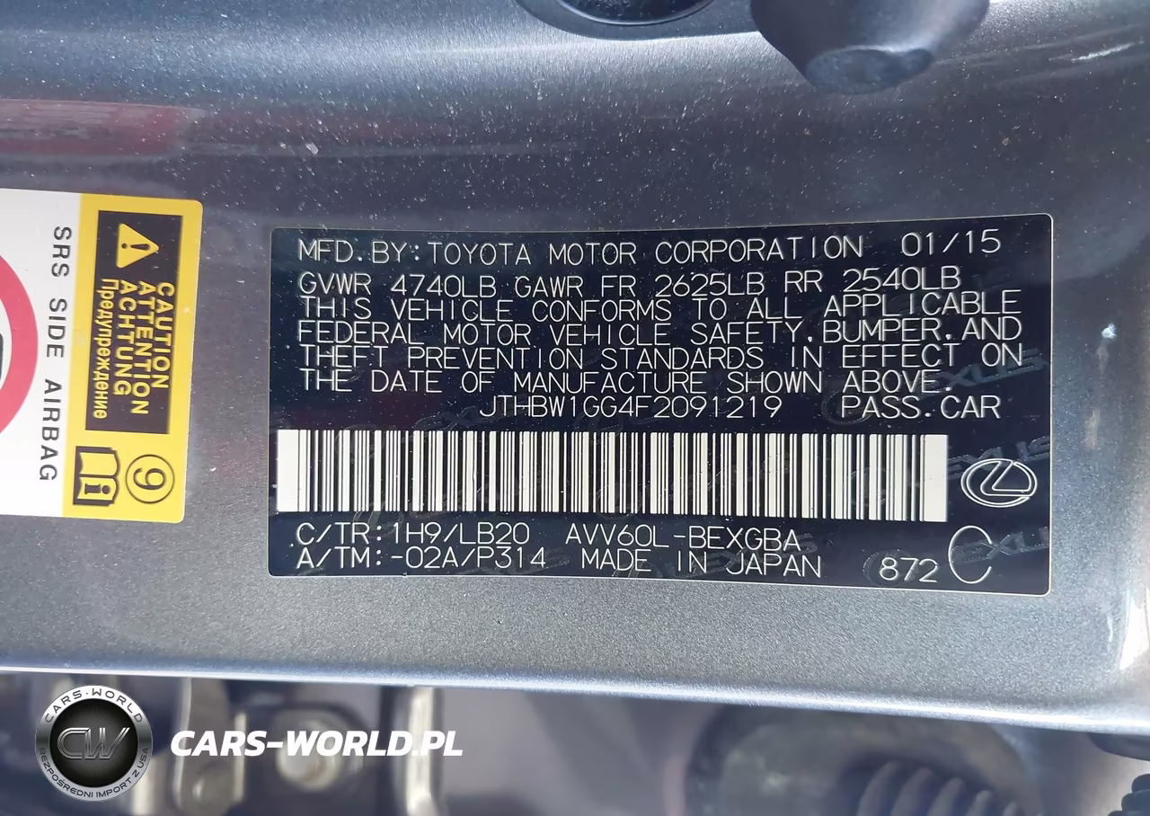 2015 Lexus Es 300H VIN:JTHBW1GG4F2091219 - 9