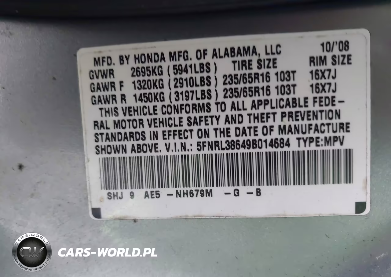 2009 Honda Odyssey Ex-L VIN:5FNRL38649B014684 - 9