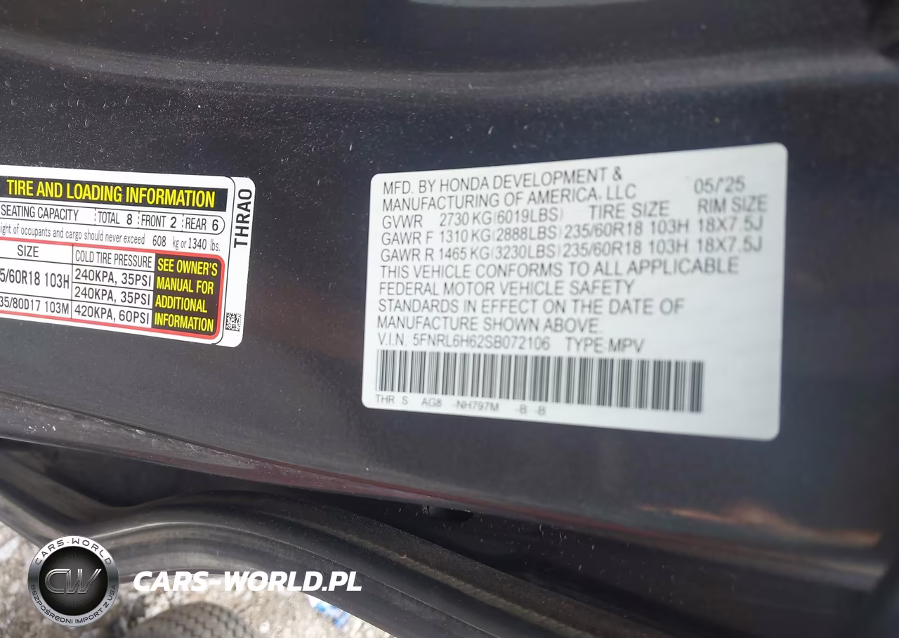 2025 Honda Odyssey Ex-L VIN:5FNRL6H62SB072106 - 9