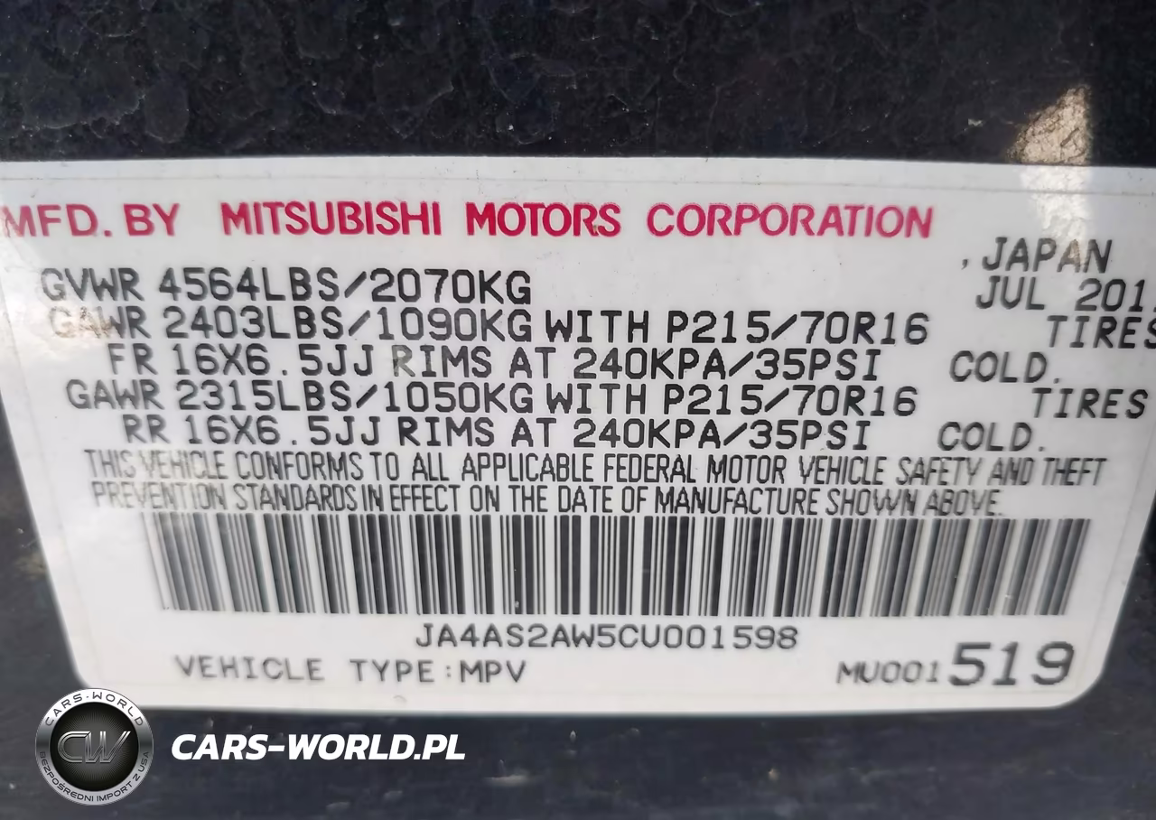 2012 Mitsubishi Outlander Es VIN:JA4AS2AW5CU001598 - 9