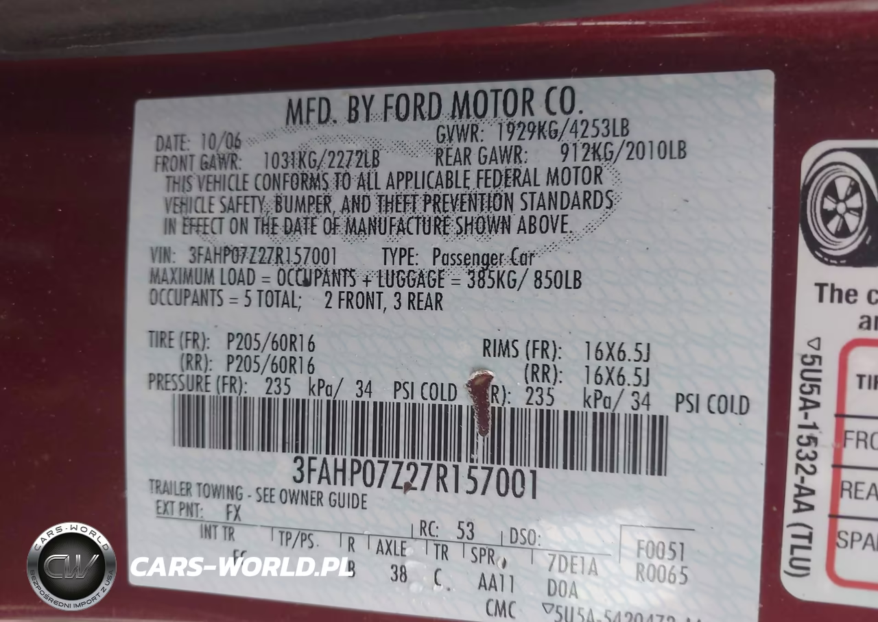 2007 Ford Fusion Se VIN:3FAHP07Z27R157001 - 9