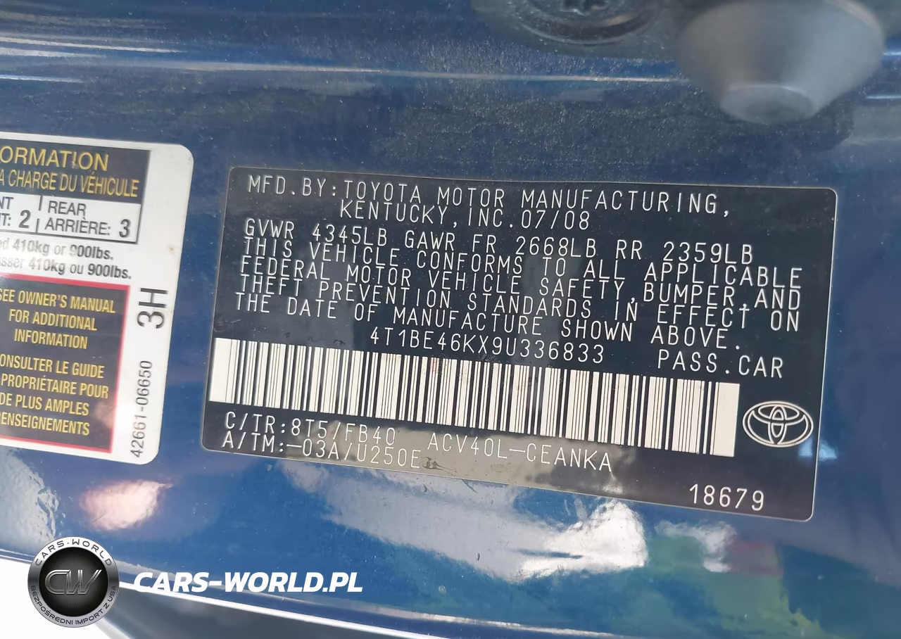 2009 Toyota Camry Le VIN:4T1BE46KX9U336833 - 9