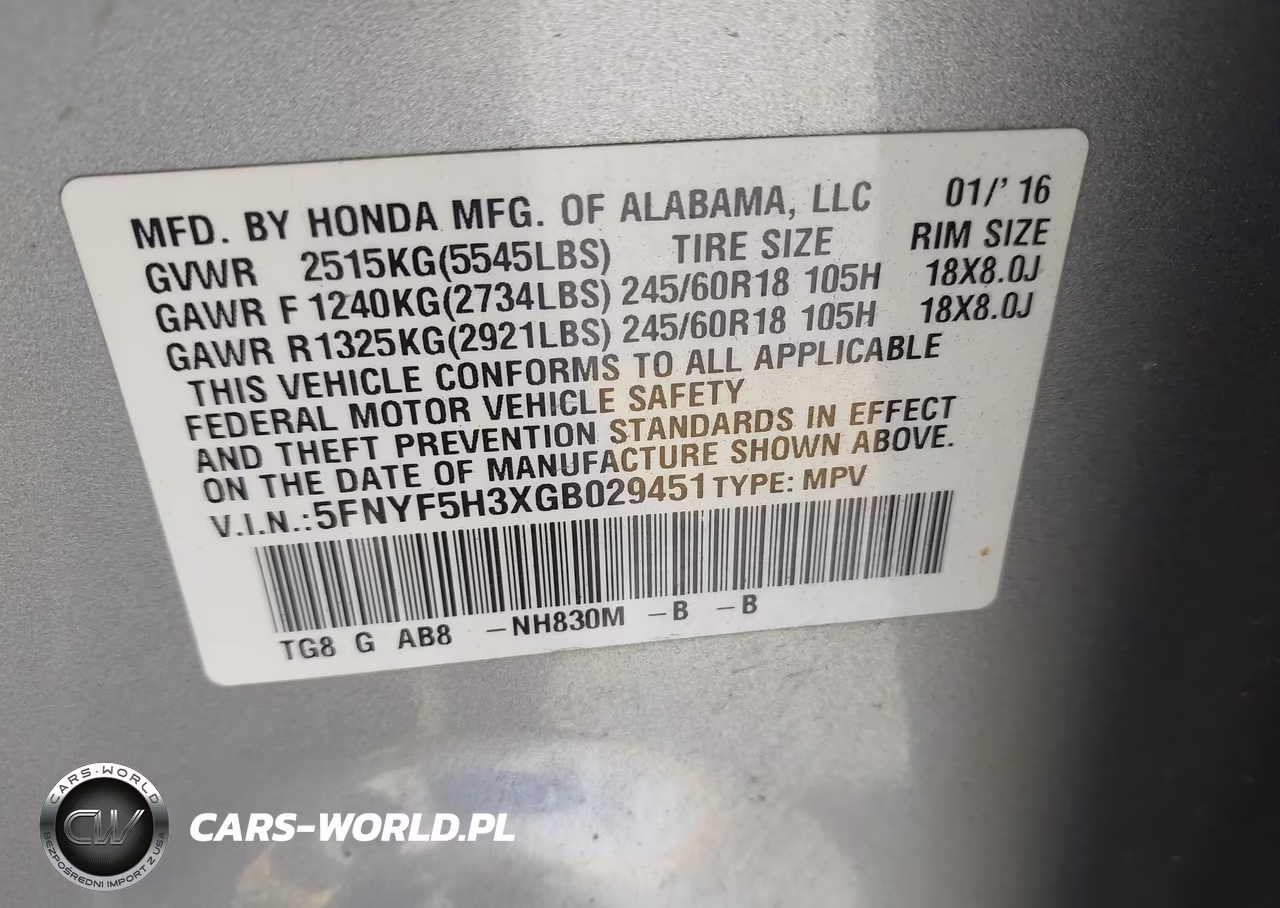 2016 Honda Pilot Ex VIN:5FNYF5H3XGB029451 - 9