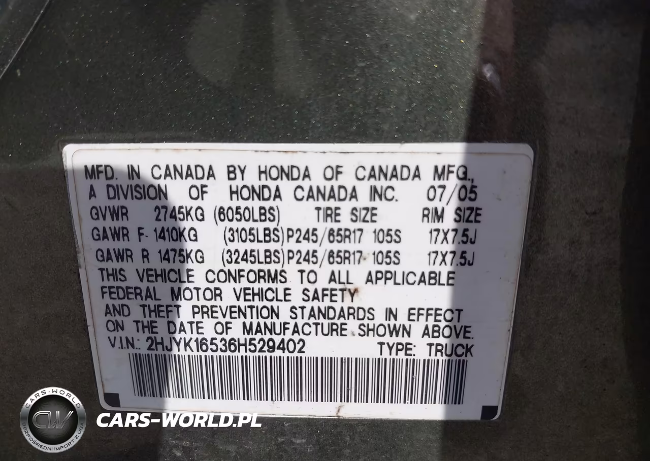 2006 Honda Ridgeline Rtl VIN:2HJYK16536H529402 - 9