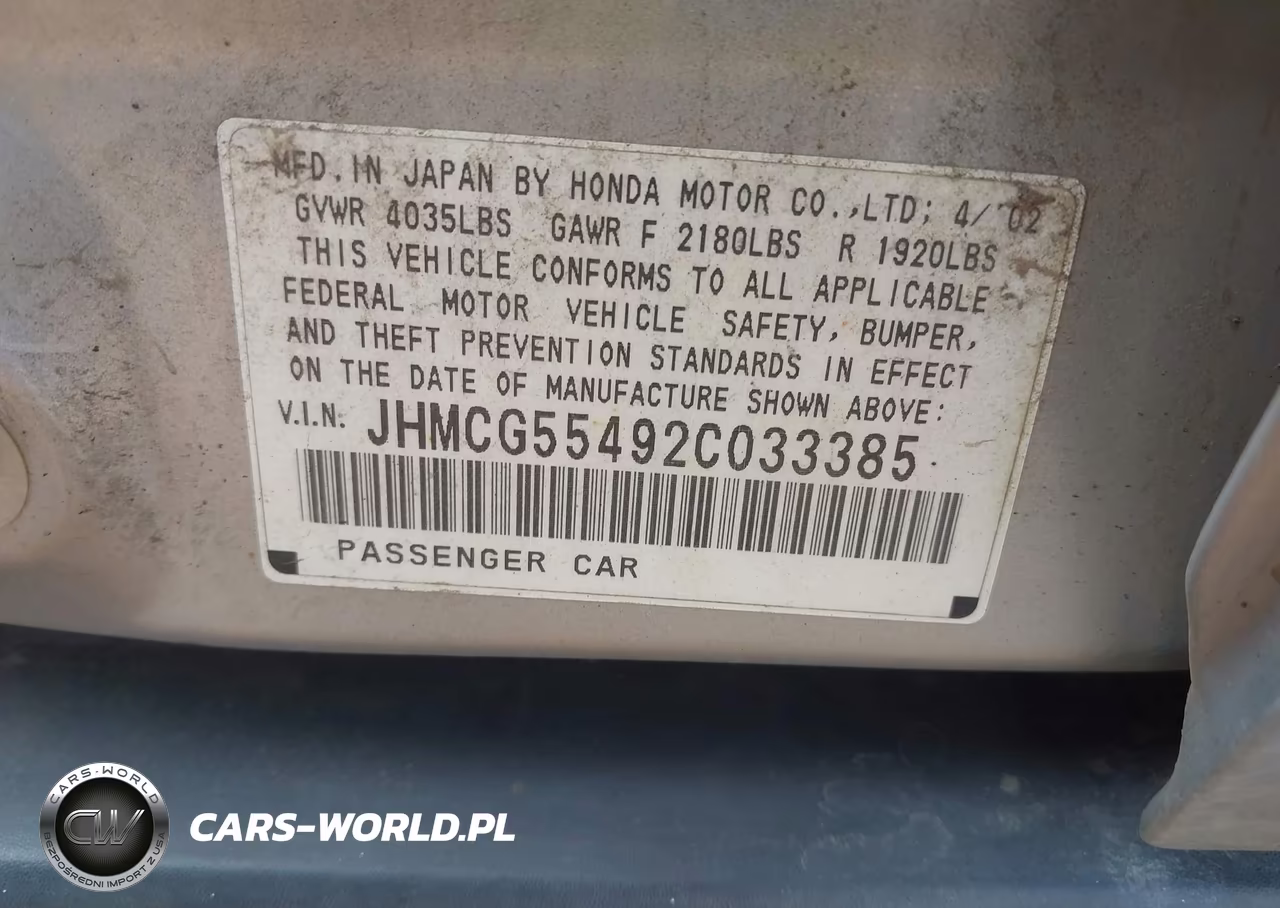2002 Honda Accord 2.3 Lx VIN:JHMCG55492C033385 - 9