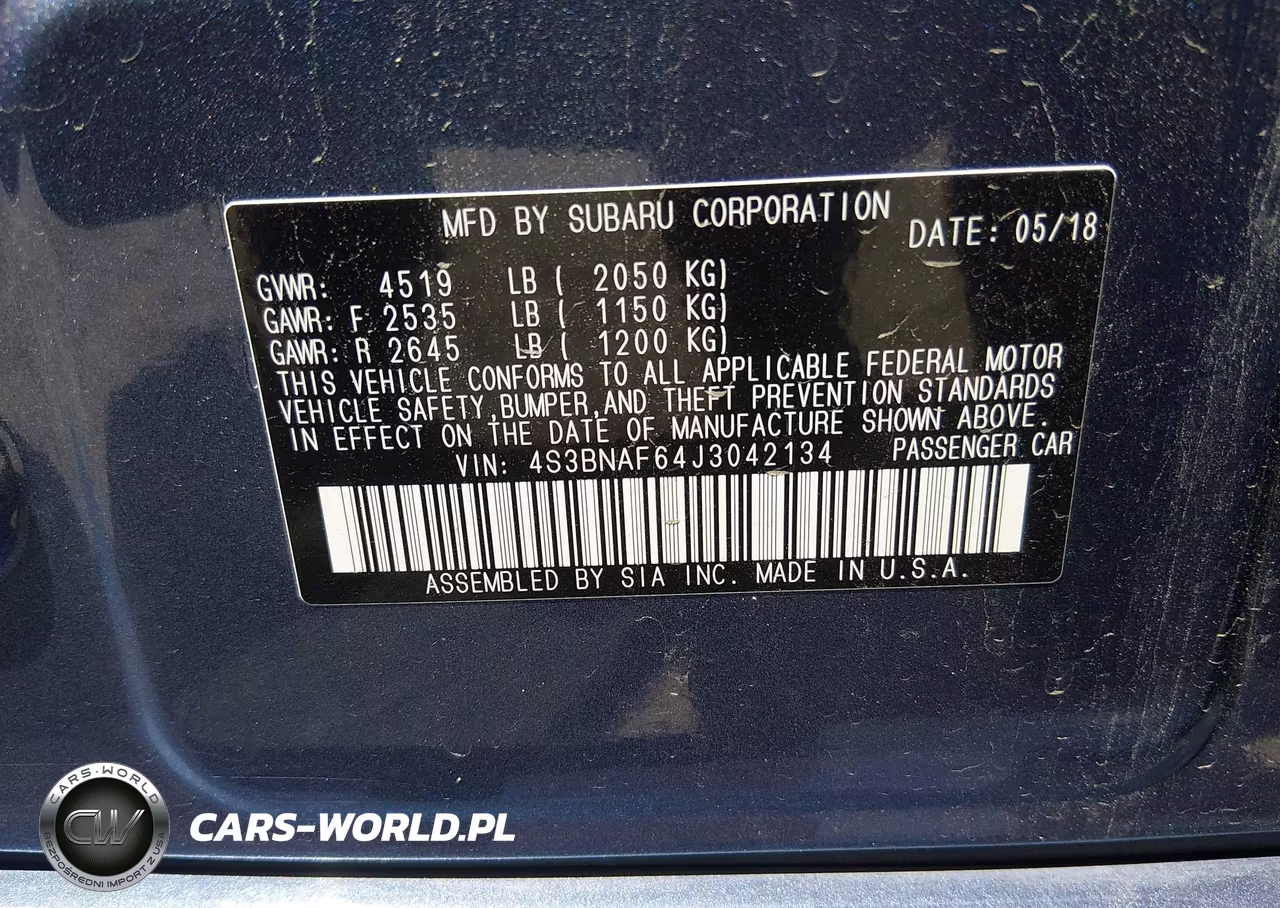 2018 Subaru Legacy 2.5I Premium VIN:4S3BNAF64J3042134 - 9