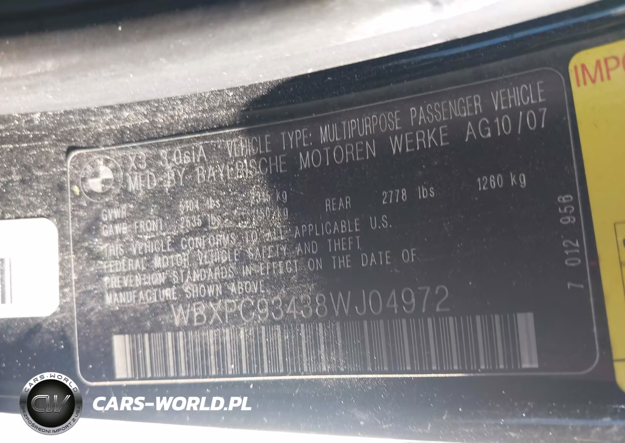 2008 BMW X3 3.0Si VIN:WBXPC93438WJ04972 - 9