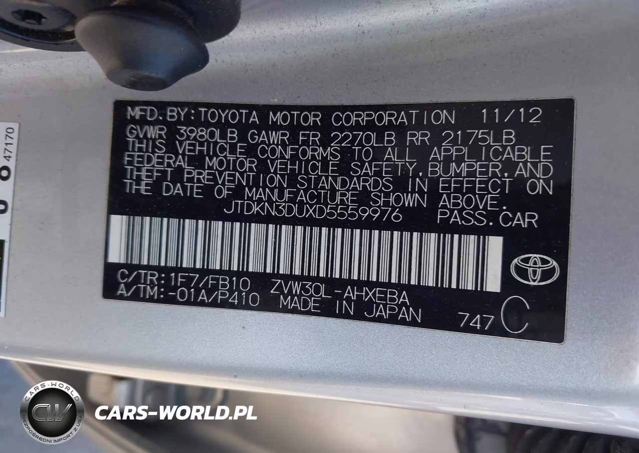 2013 Toyota Prius Two VIN:JTDKN3DUXD5559976 - 9