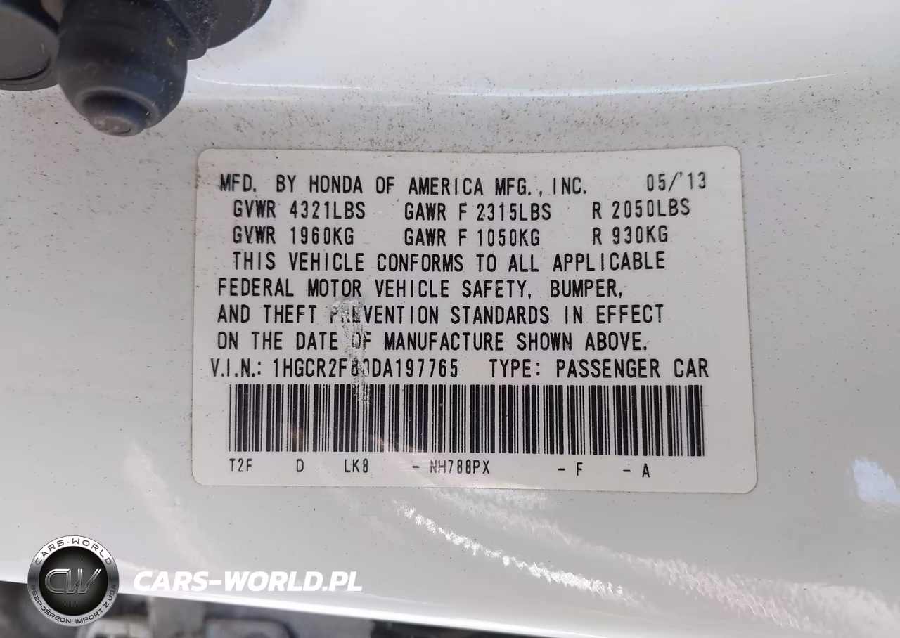 2013 Honda Accord Ex-L VIN:1HGCR2F80DA197765 - 9