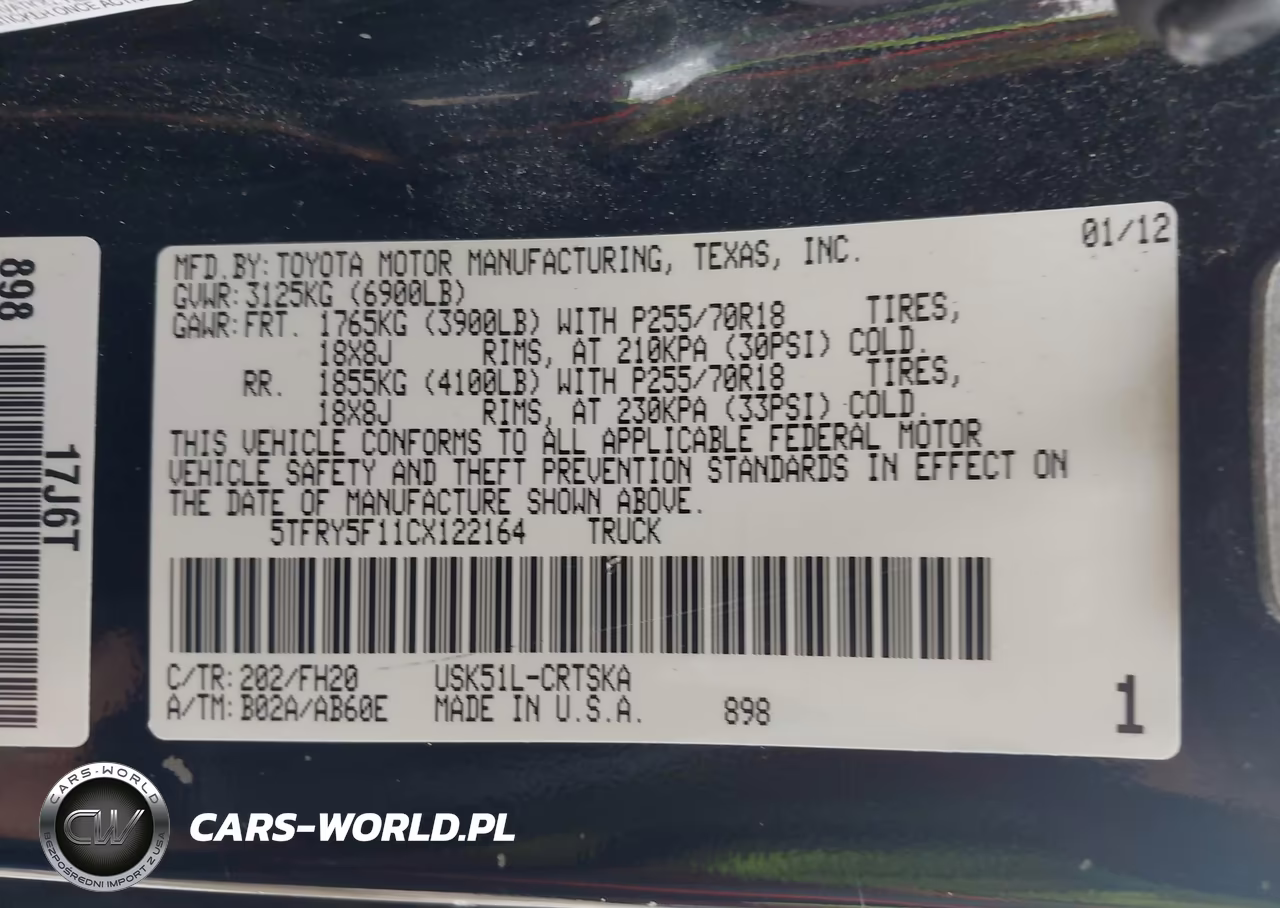 2012 Toyota Tundra Grade 5.7L V8 VIN:5TFRY5F11CX122164 - 9