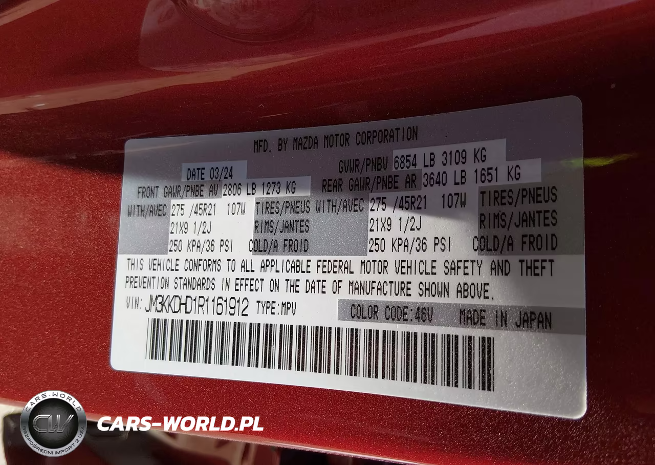 2024 Mazda Cx-90 3.3 Turbo Premium VIN:JM3KKDHD1R1161912 - 9