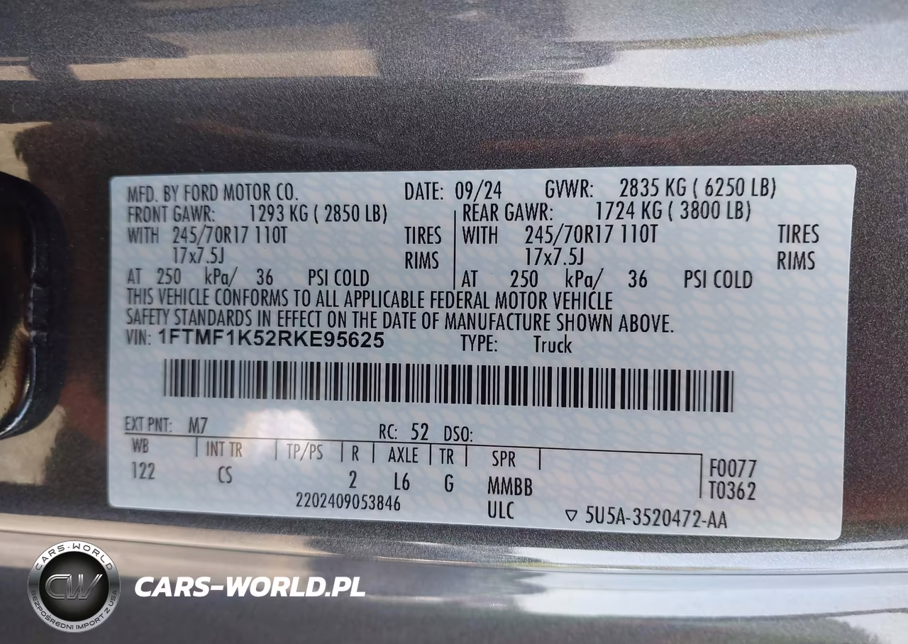 2024 Ford F-150 Xl VIN:1FTMF1K52RKE95625 - 9