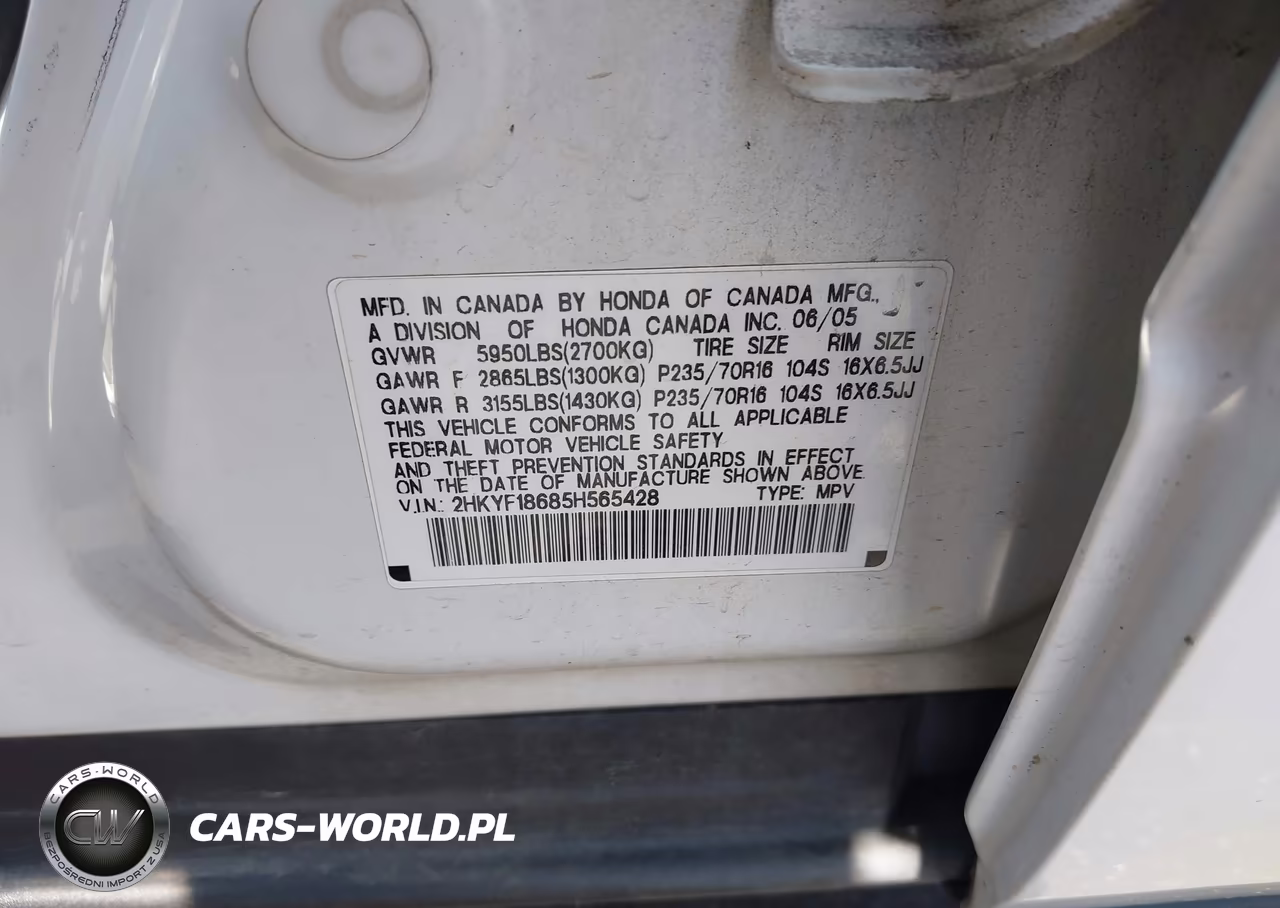 2005 Honda Pilot Ex-L VIN:2HKYF18685H565428 - 9