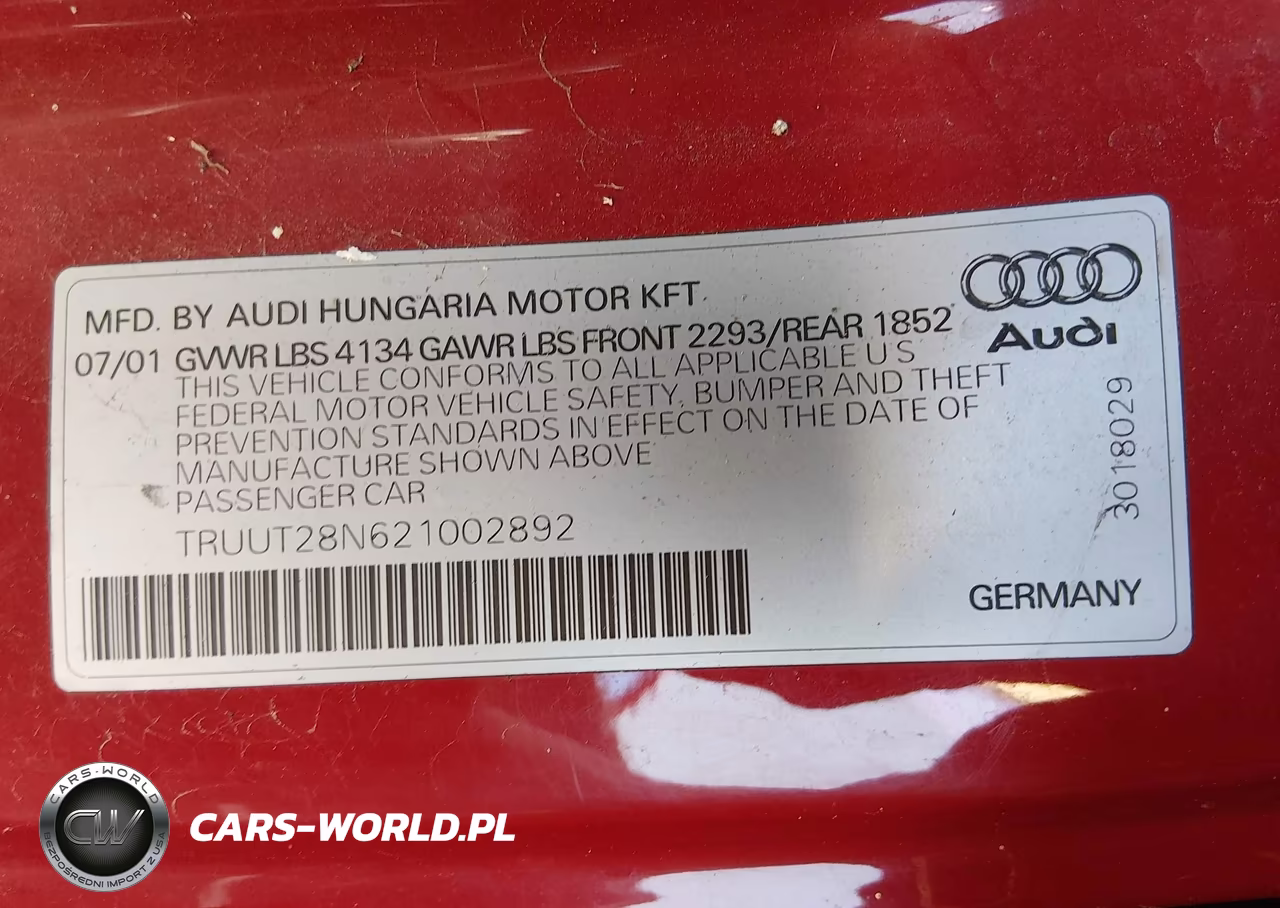 2002 Audi Tt 1.8L VIN:TRUUT28N621002892 - 9