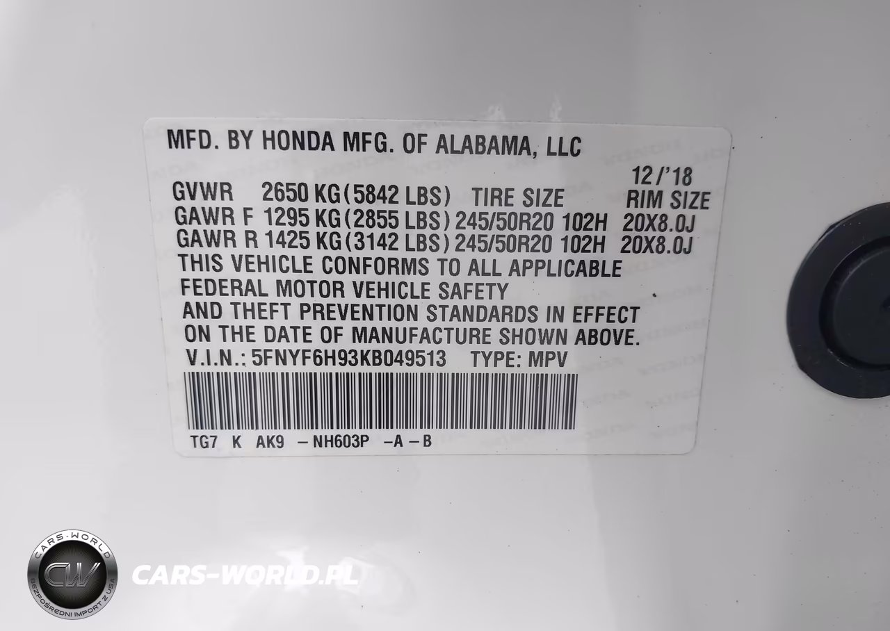 2019 Honda Pilot Touring VIN:5FNYF6H93KB049513 - 9