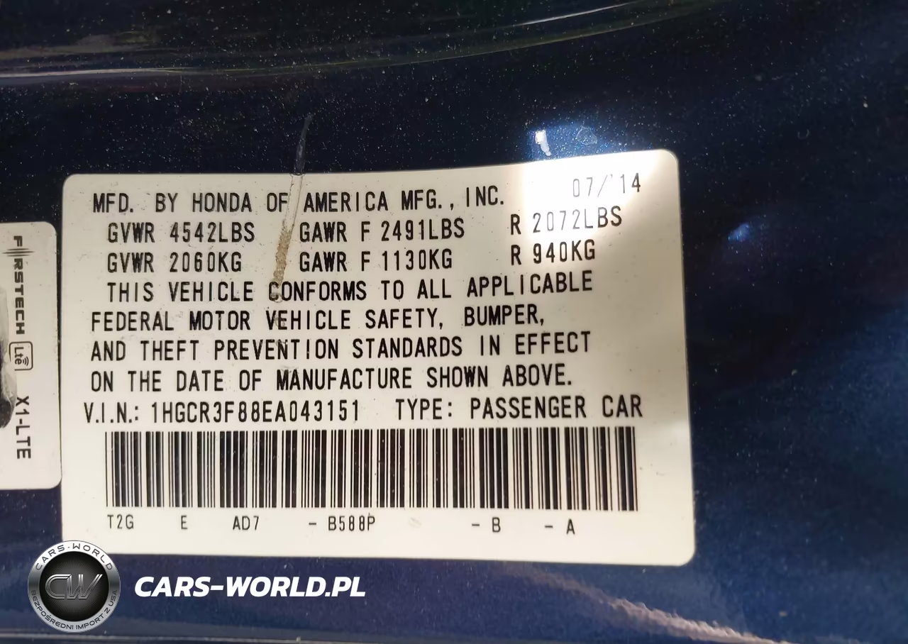 2014 Honda Accord Ex-L V-6 VIN:1HGCR3F88EA043151 - 9