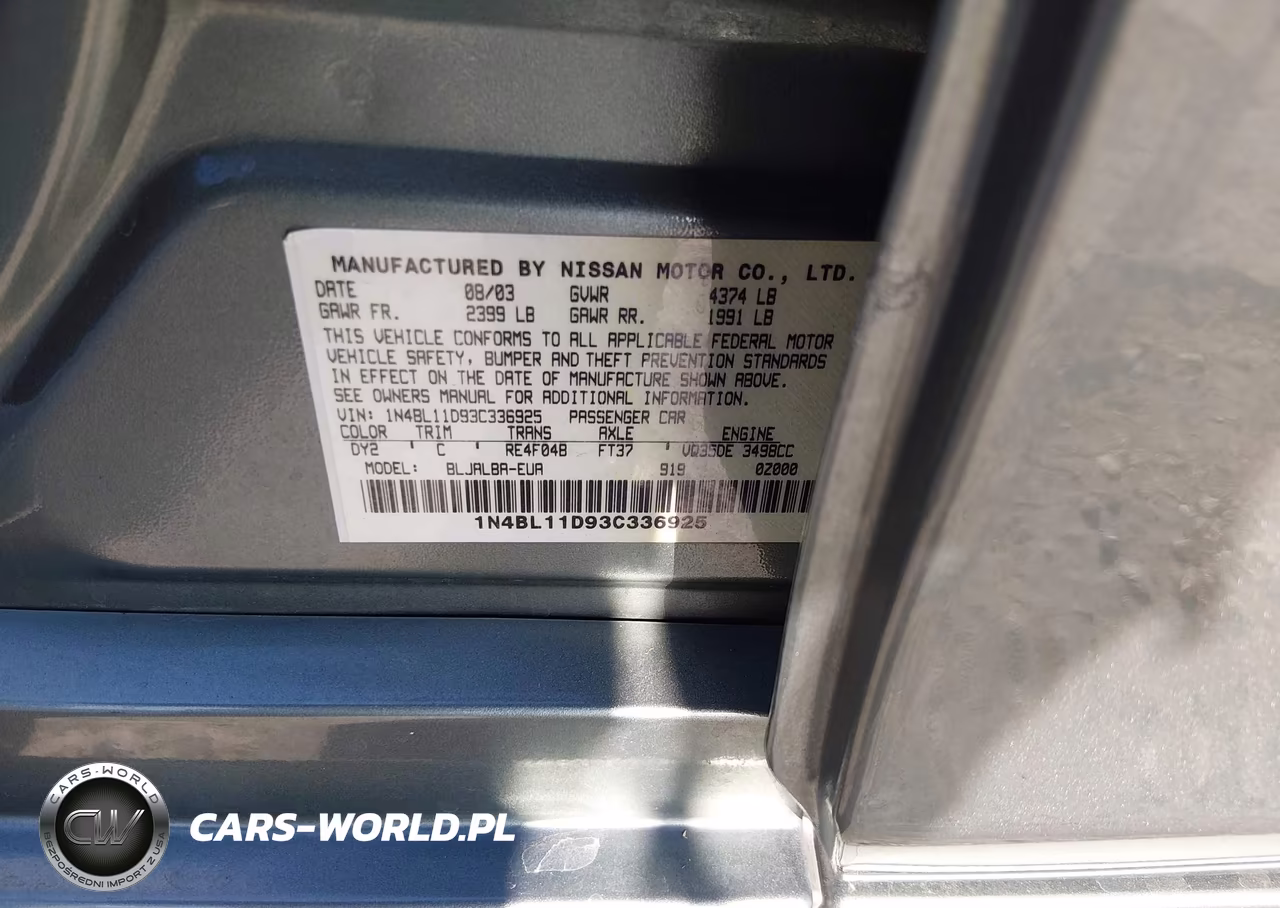2003 Nissan Altima 3.5 Se VIN:1N4BL11D93C336925 - 9