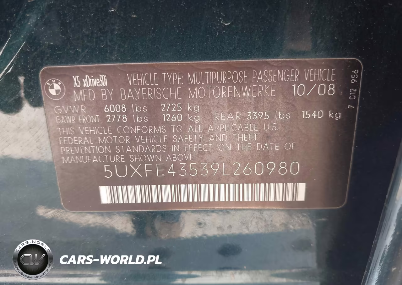 2009 BMW X5 xDrive30I VIN:5UXFE43539L260980 - 9
