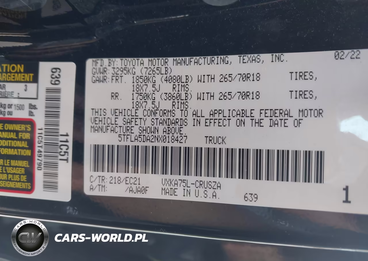 2022 Toyota Tundra Sr5 VIN:5TFLA5DA2NX018427 - 9