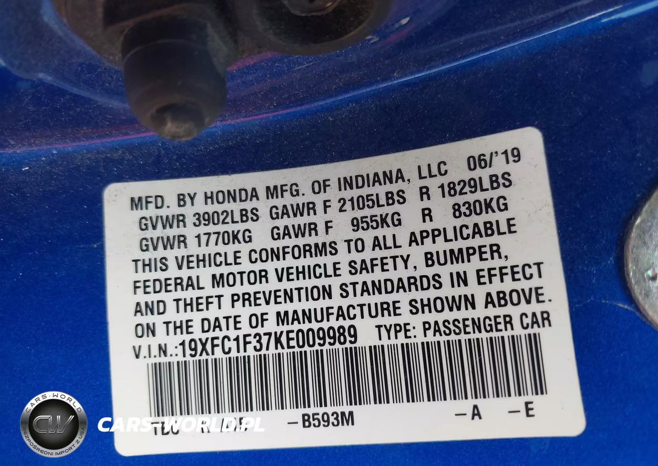 2019 Honda Civic Ex VIN:19XFC1F37KE009989 - 9