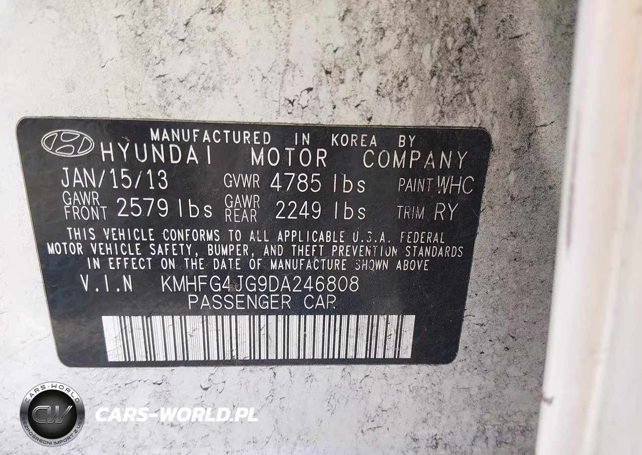 2013 Hyundai Azera VIN:KMHFG4JG9DA246808 - 9