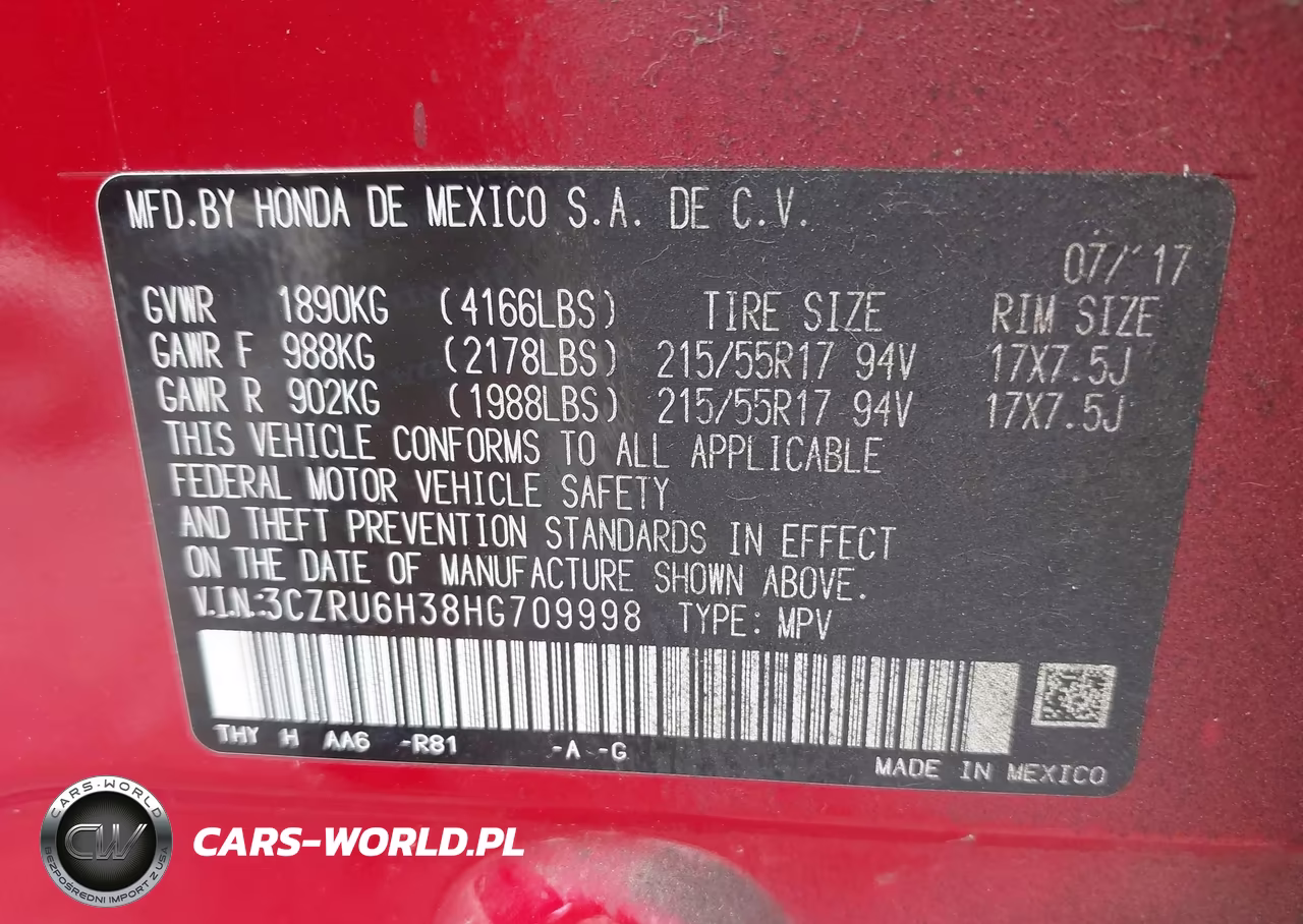2017 Honda Hr-V Lx VIN:3CZRU6H38HG709998 - 9