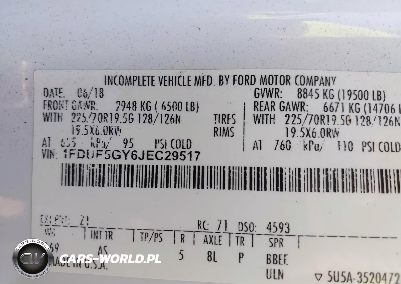 2018 Ford F-550 Chassis Xl VIN:1FDUF5GY6JEC29517 - 8